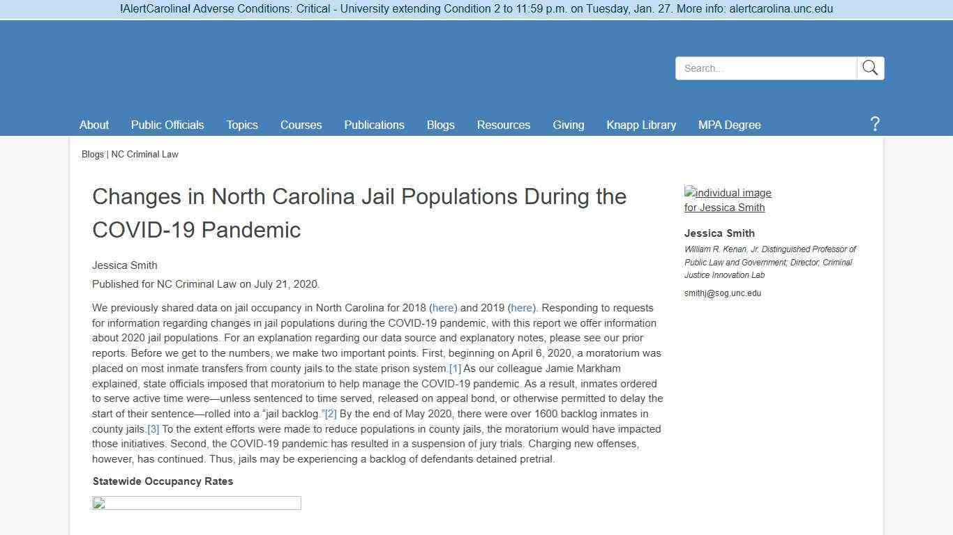 Changes in North Carolina Jail Populations During the COVID-19 Pandemic UNC School of Government