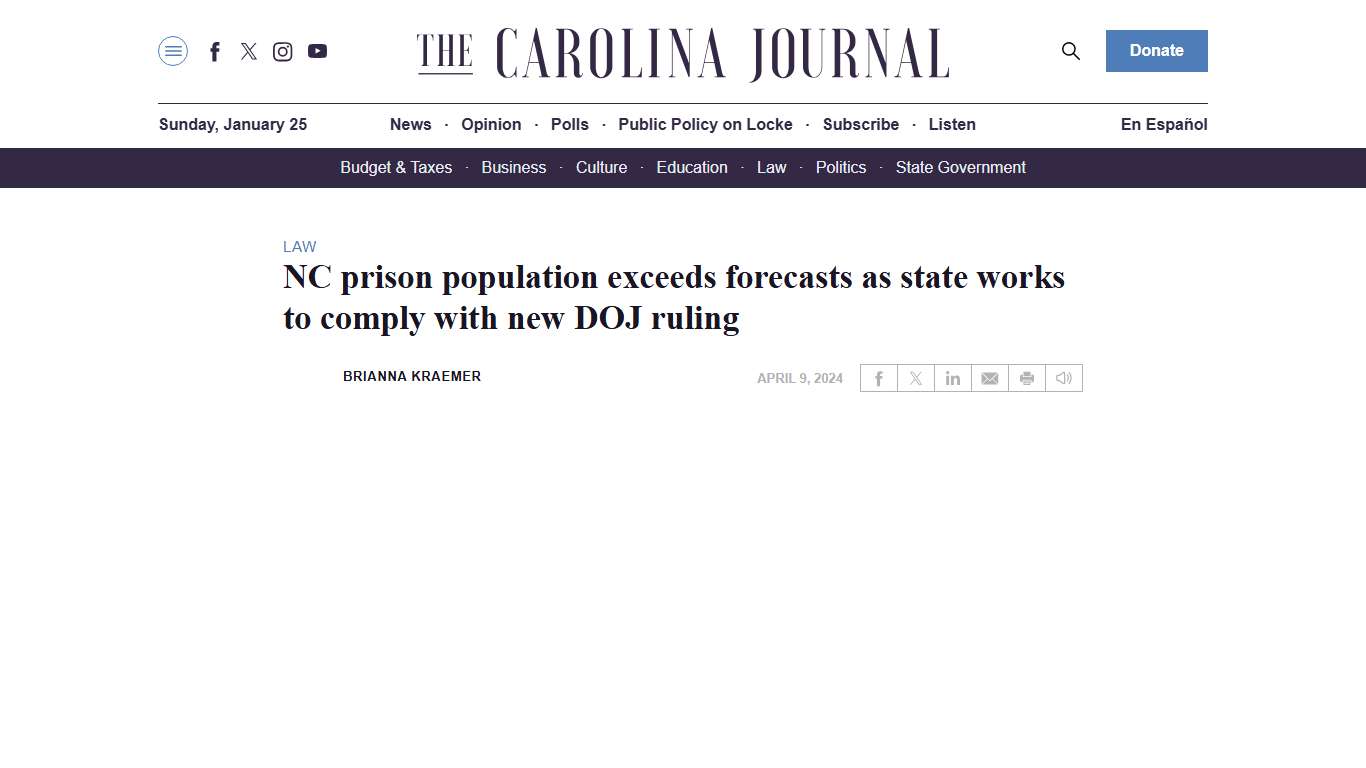 NC prison population exceeds forecasts as state works to comply with new DOJ ruling